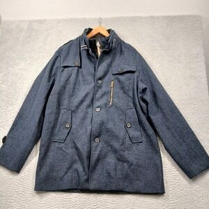 Wantdo Men's XL Wool Blend Button Front Coat Jacket Blue Midweight Casual NWT‎